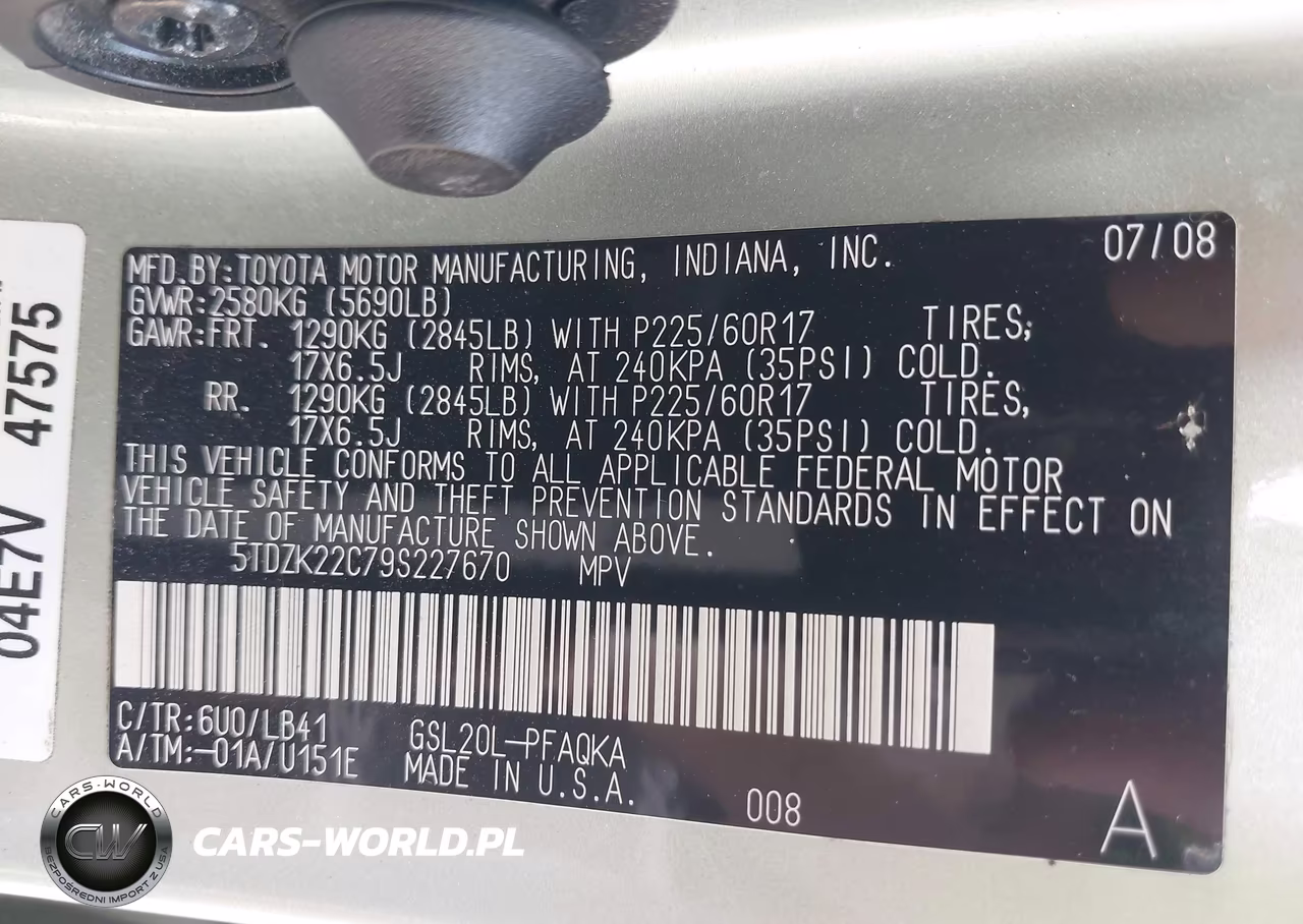 2009 Toyota Sienna Xle VIN:5TDZK22C79S227670 - 9
