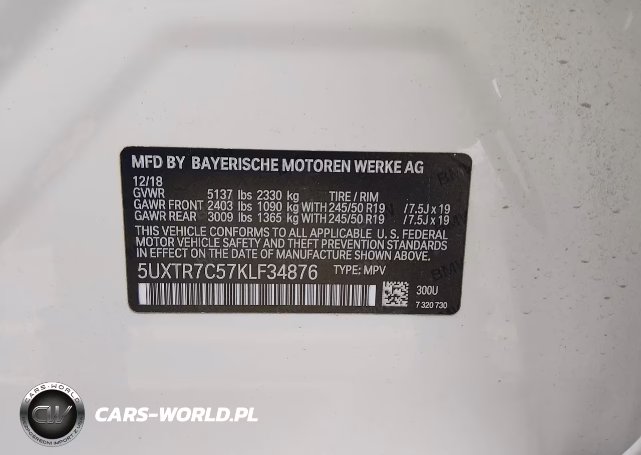 2019 BMW X3 Sdrive30I VIN:5UXTR7C57KLF34876 - 9