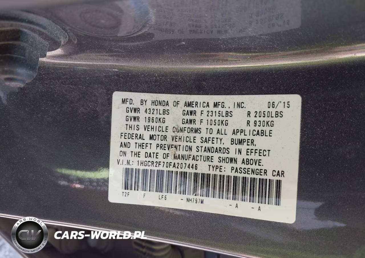 2015 Honda Accord Ex VIN:1HGCR2F70FA207446 - 9