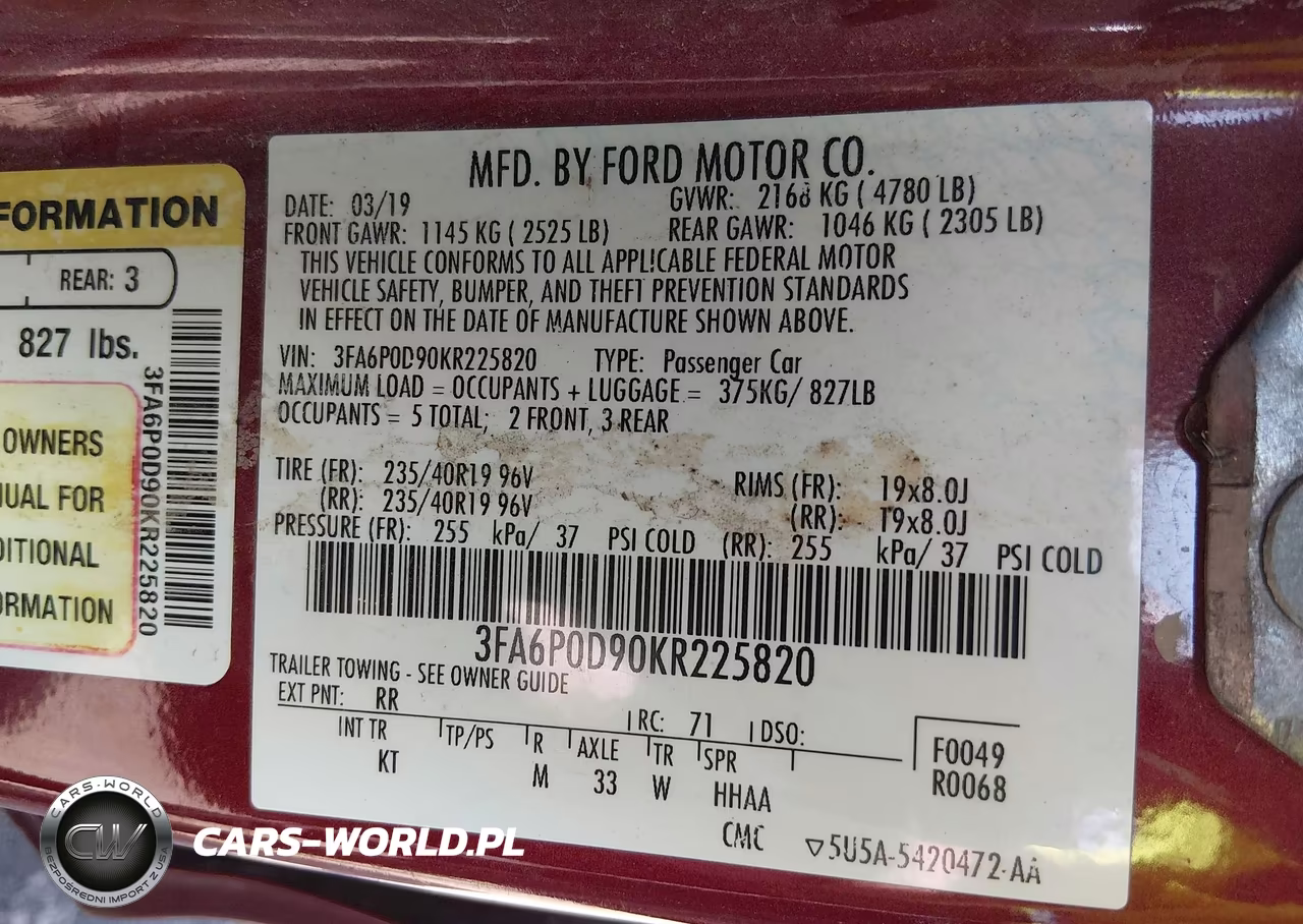 2019 Ford Fusion Titanium VIN:3FA6P0D90KR225820 - 9