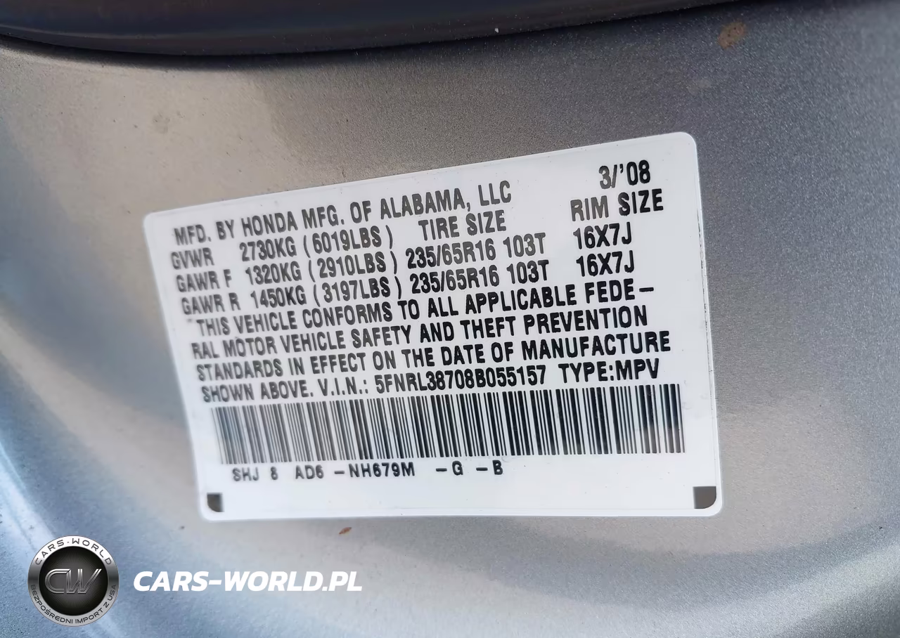 2008 Honda Odyssey Ex-L VIN:5FNRL38708B055157 - 9