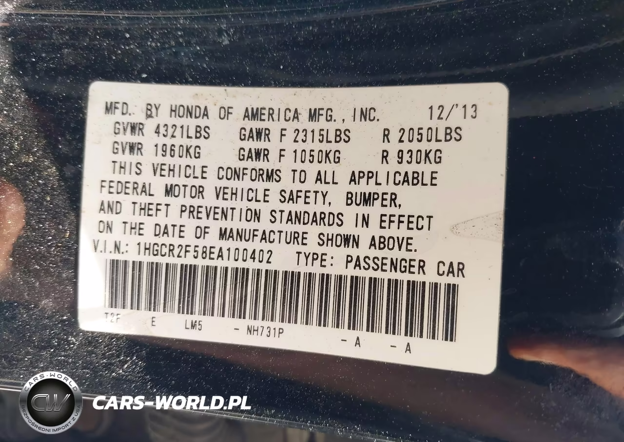 2014 Honda Accord Sport VIN:1HGCR2F58EA100402 - 9