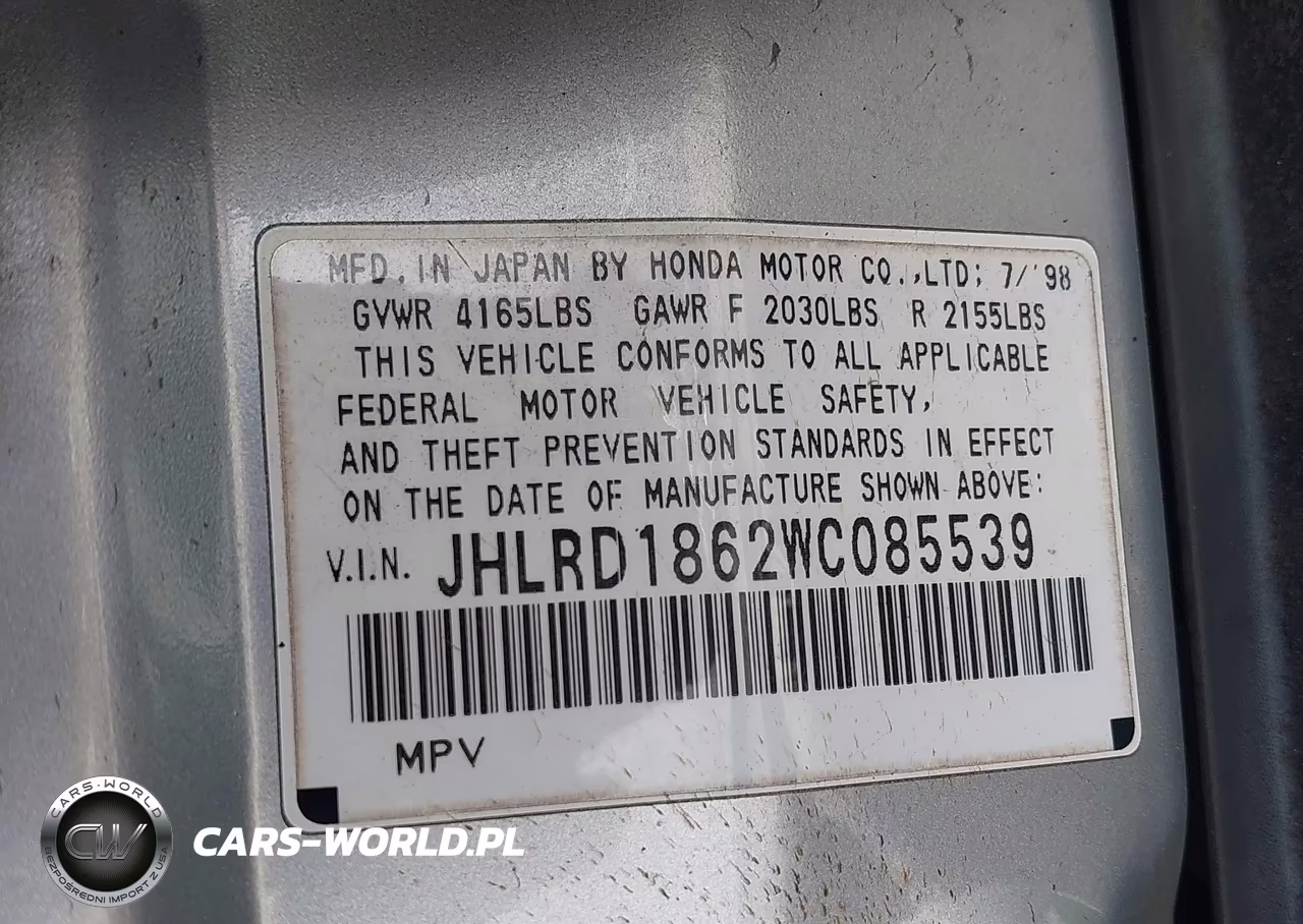 1998 Honda Cr-V Ex VIN:JHLRD1862WC085539 - 9
