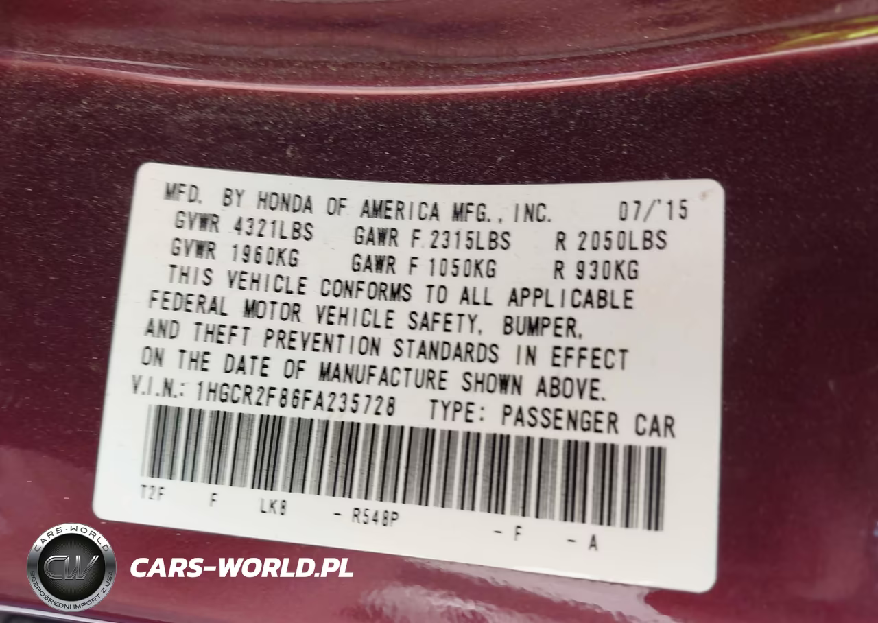 2015 Honda Accord Ex-L VIN:1HGCR2F86FA235728 - 9