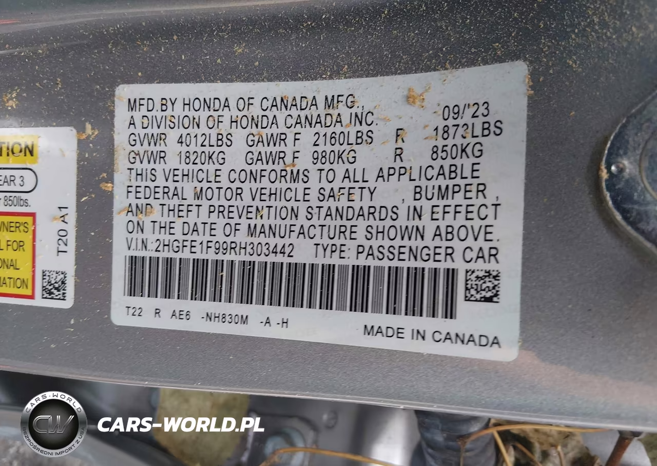 2024 Honda Civic Touring VIN:2HGFE1F99RH303442 - 9