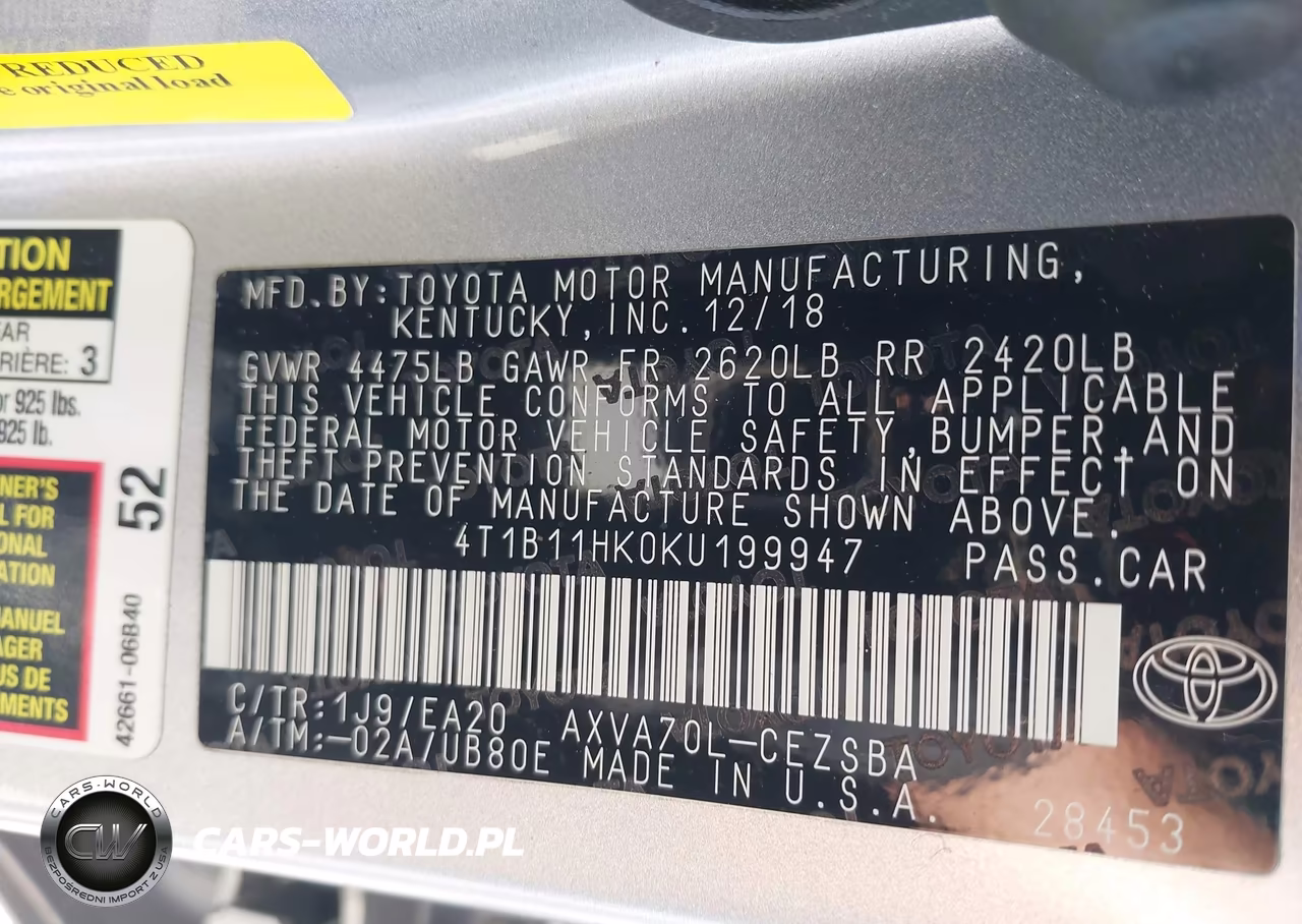 2019 Toyota Camry Se VIN:4T1B11HK0KU199947 - 9