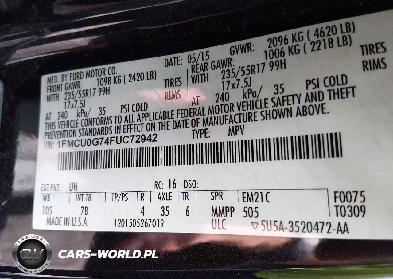 2015 Ford Escape Se VIN:1FMCU0G74FUC72942 - 9