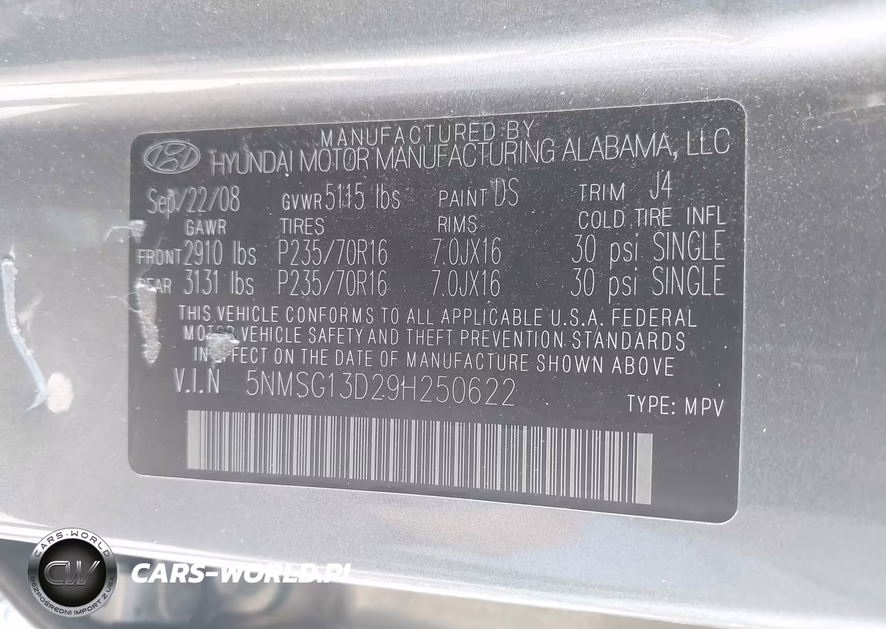 2009 Hyundai Santa Fe Gls VIN:5NMSG13D29H250622 - 9
