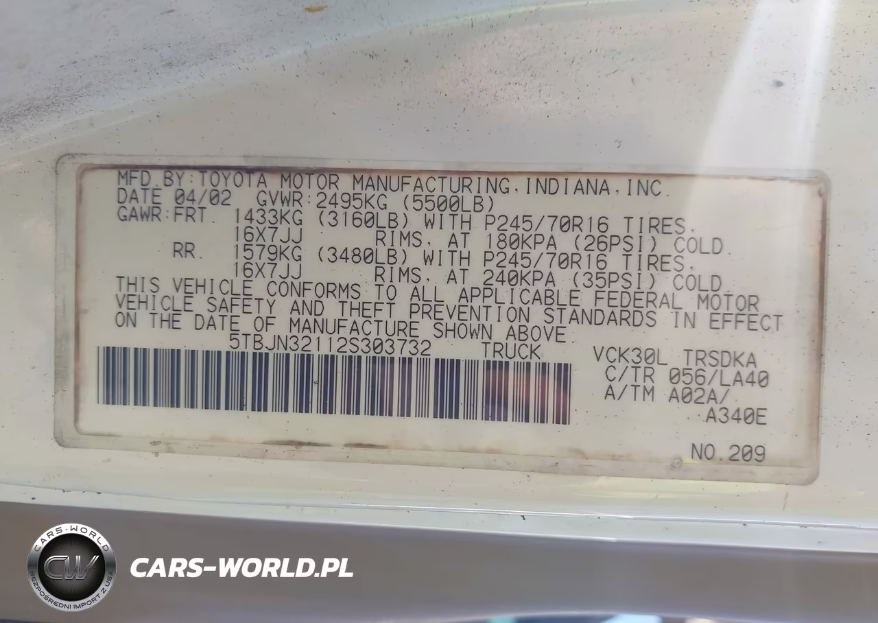 2002 Toyota Tundra VIN:5TBJN32112S303732 - 9