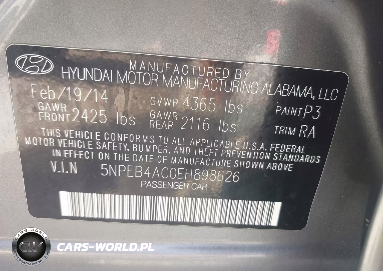 2014 Hyundai Sonata Gls VIN:5NPEB4AC0EH898626 - 9
