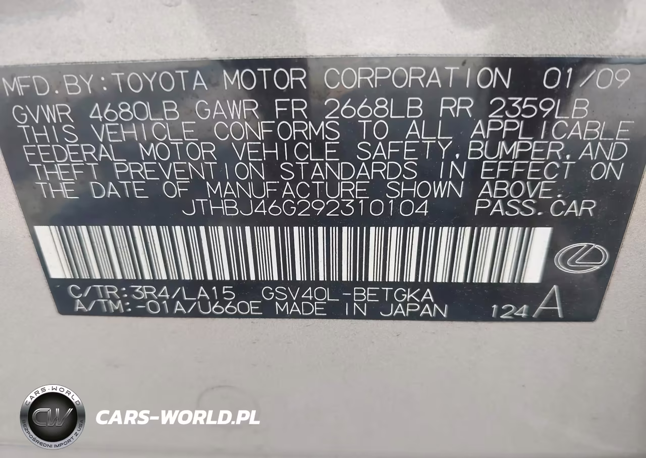 2009 Lexus Es 350 VIN:JTHBJ46G292310104 - 9