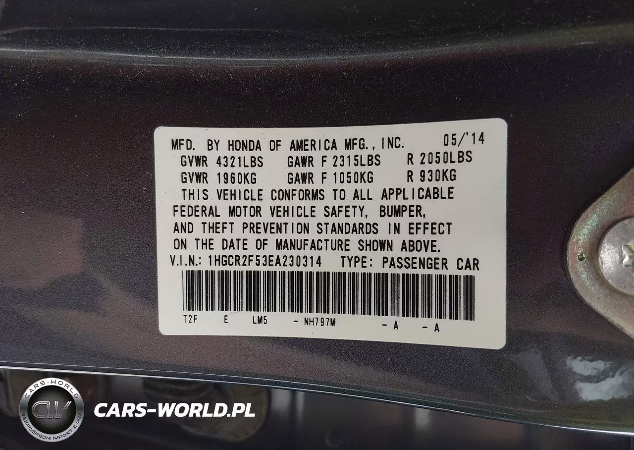2014 Honda Accord Sport VIN:1HGCR2F53EA230314 - 9