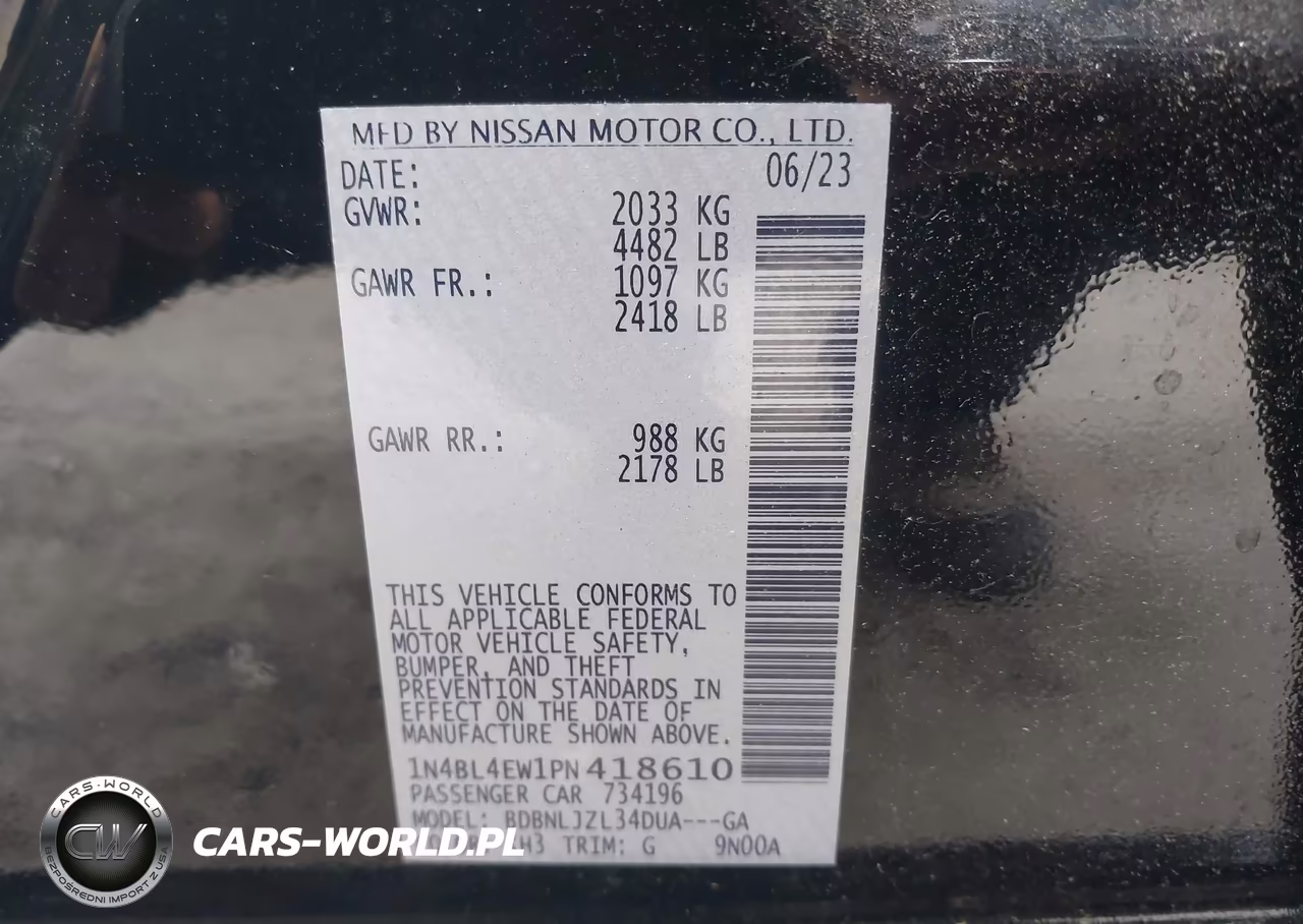 2023 Nissan Altima Sl Intelligent Awd VIN:1N4BL4EW1PN418610 - 9