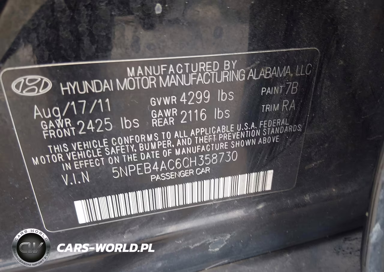 2012 Hyundai Sonata Gls VIN:5NPEB4AC6CH358730 - 9