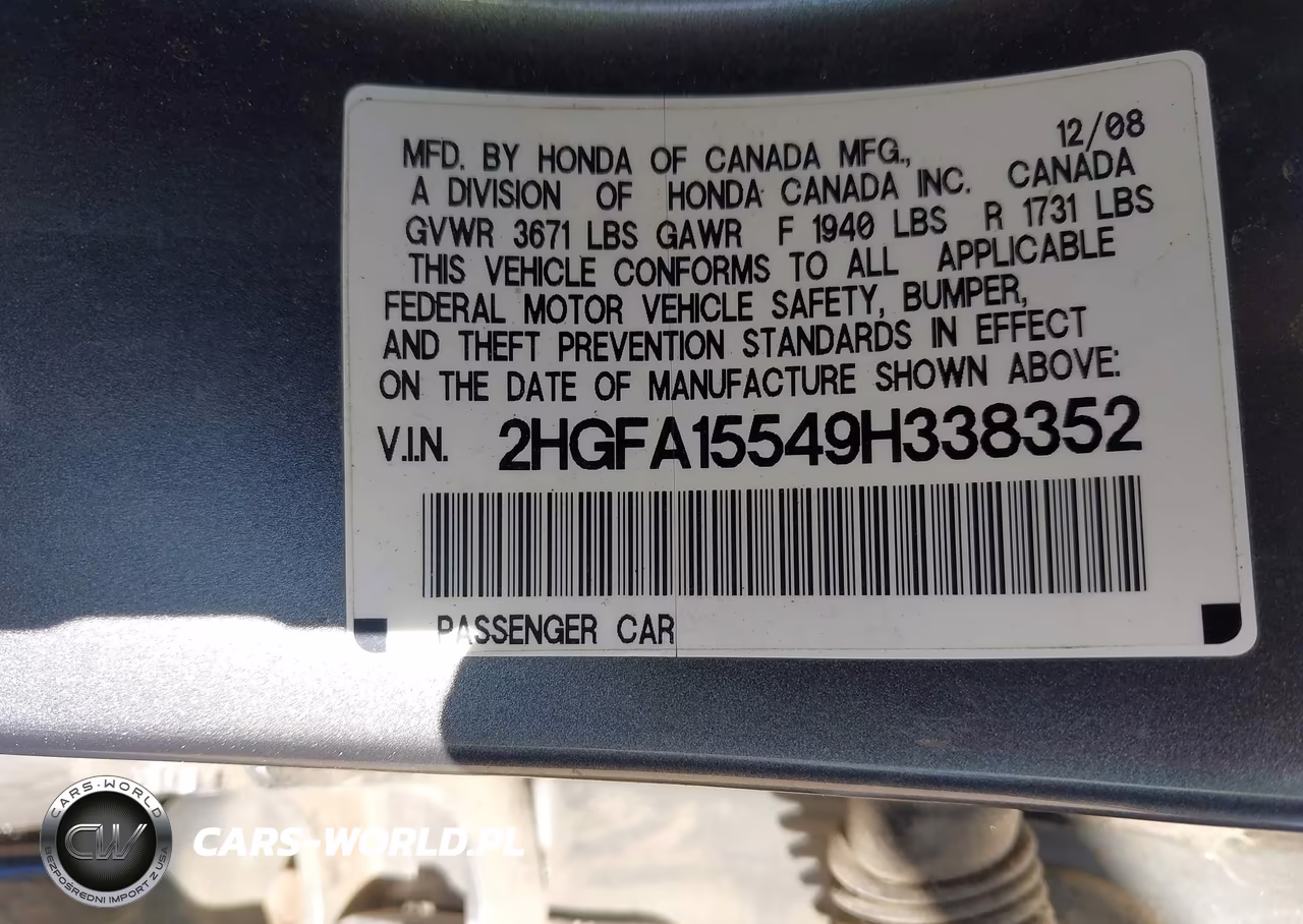 2009 Honda Civic Lx VIN:2HGFA15549H338352 - 9
