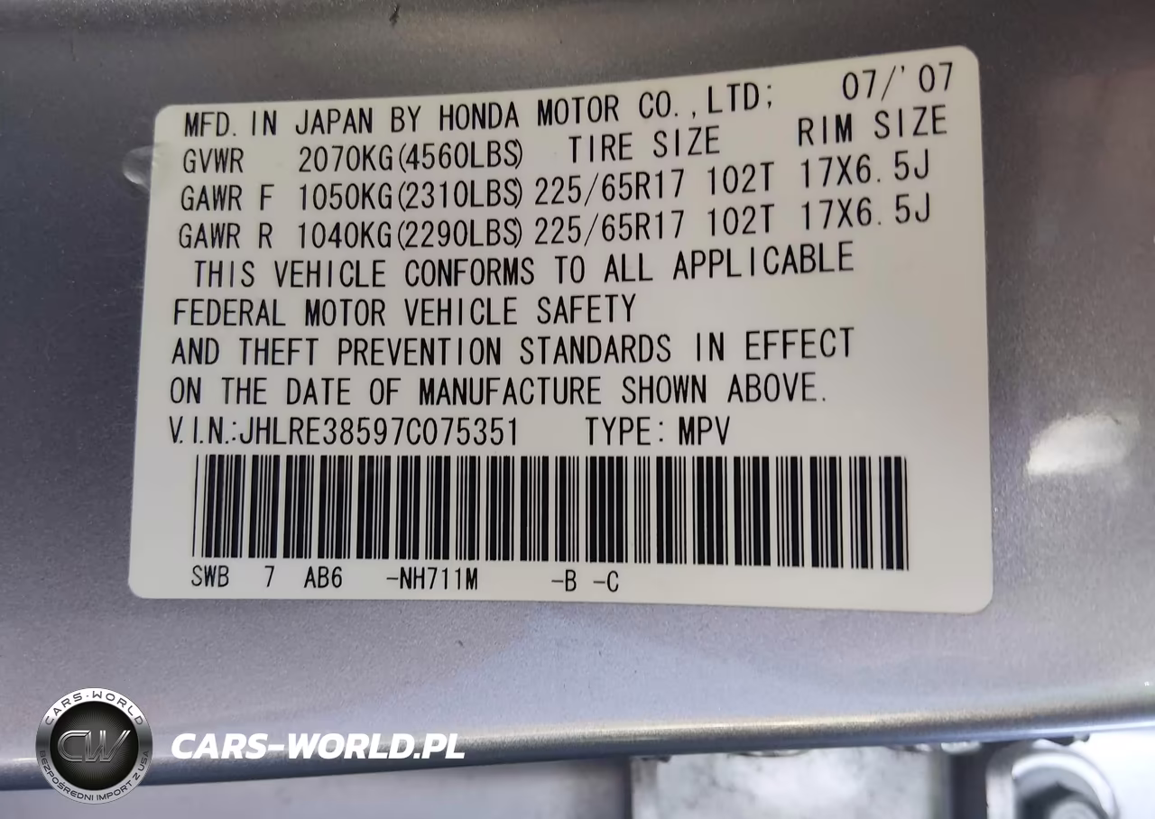 2007 Honda Cr-V Ex VIN:JHLRE38597C075351 - 9