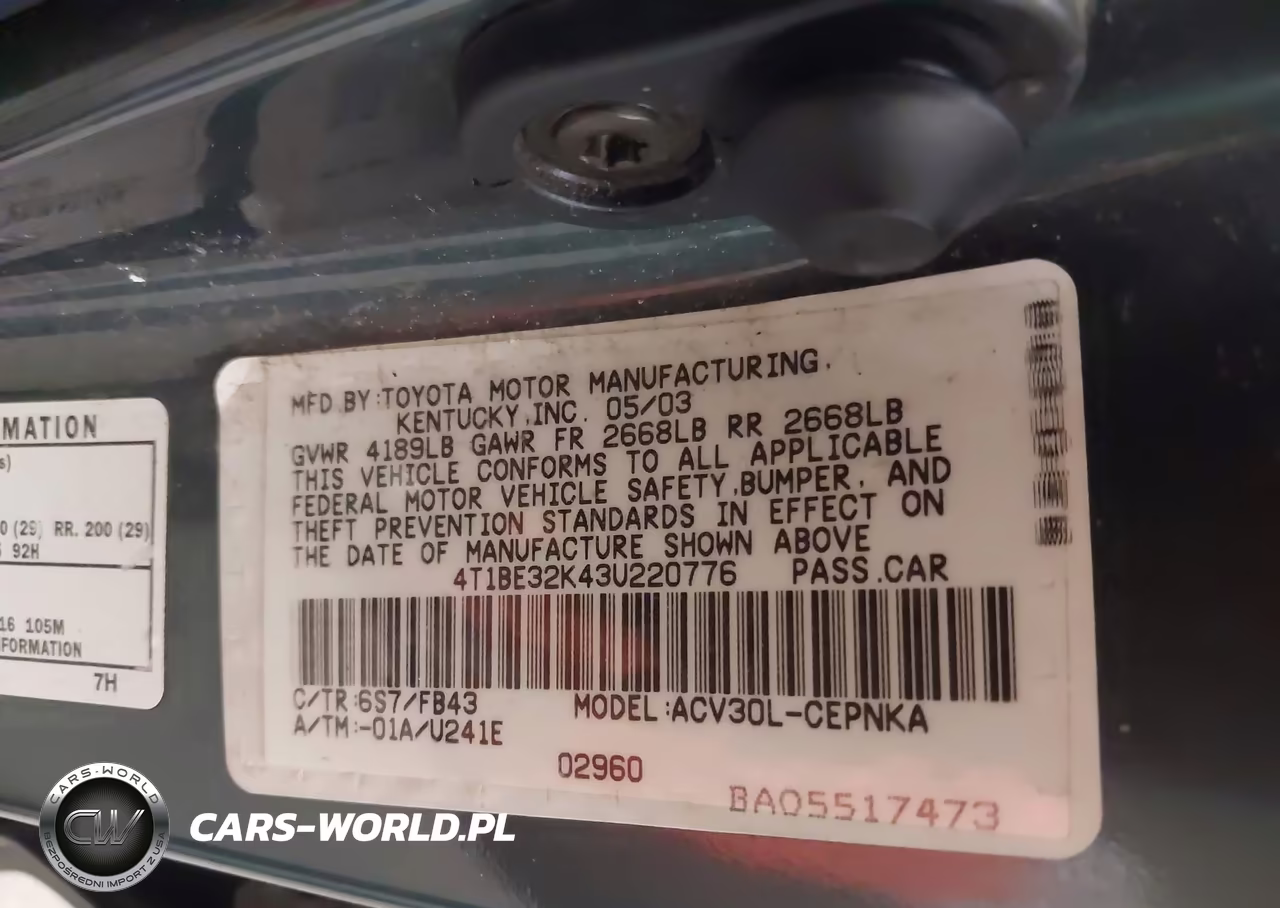 2003 Toyota Camry Le VIN:4T1BE32K43U220776 - 9