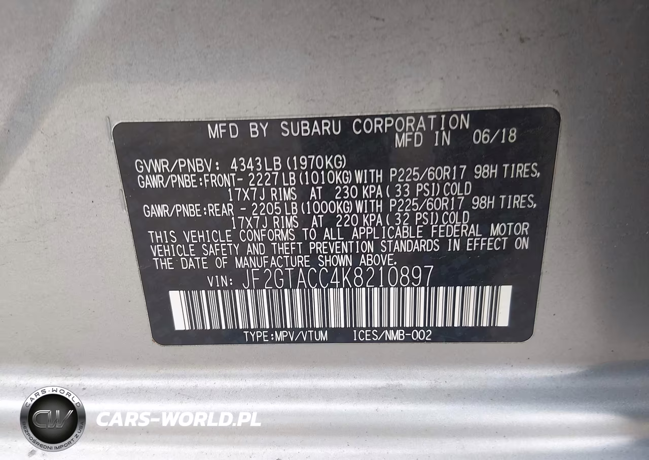 2019 Subaru Crosstrek 2.0I Premium VIN:JF2GTACC4K8210897 - 9