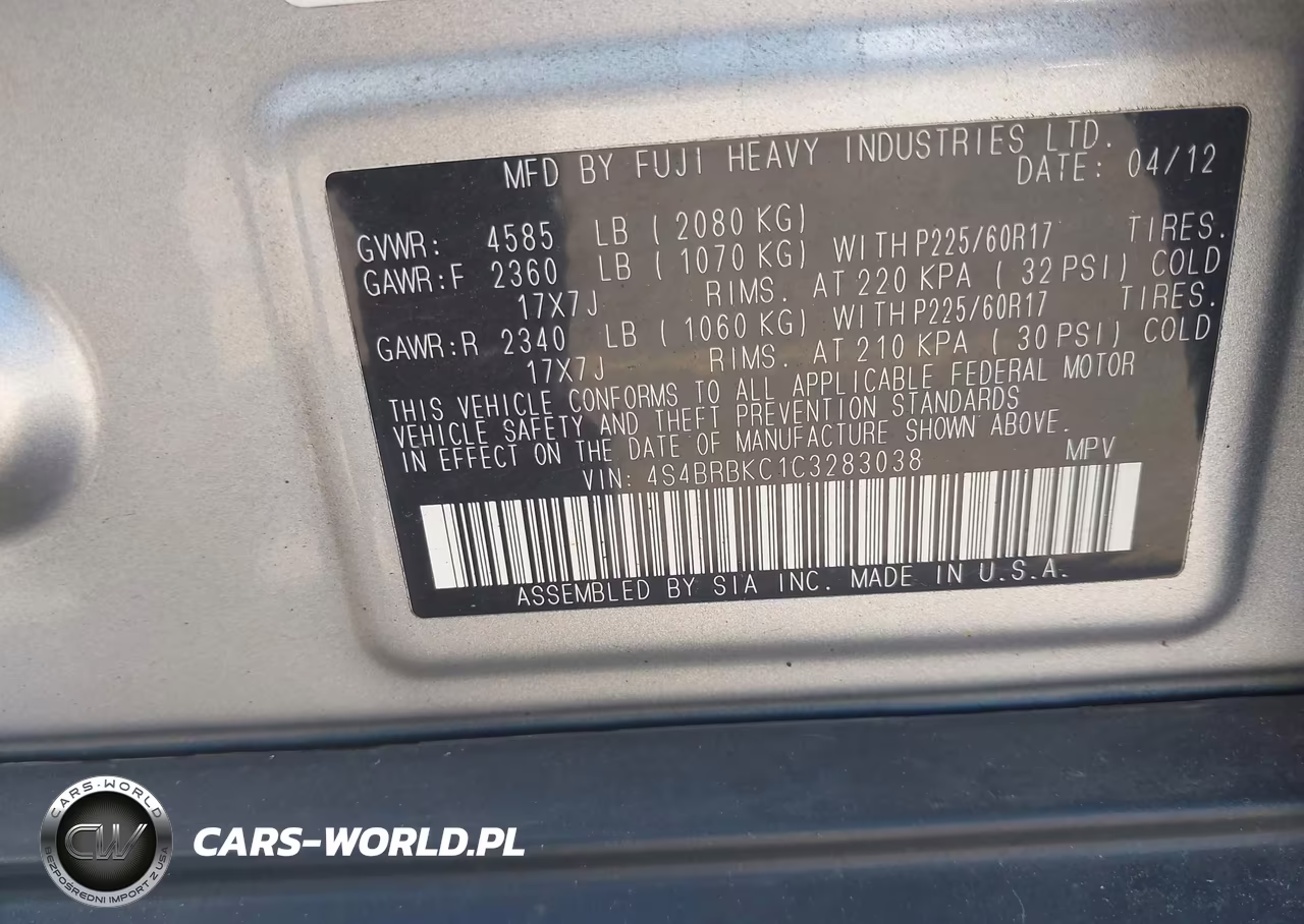 2012 Subaru Outback 2.5I Limited VIN:4S4BRBKC1C3283038 - 9