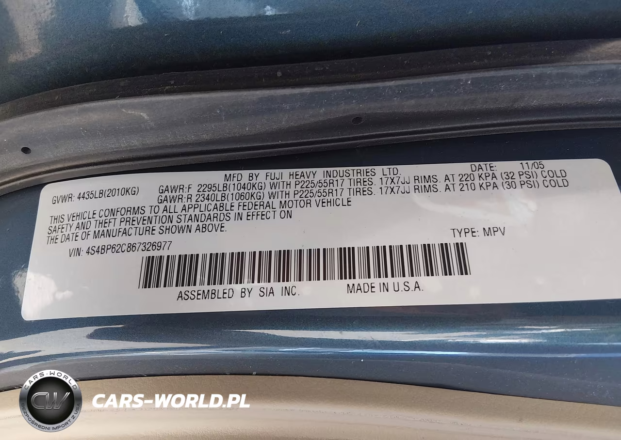 2006 Subaru Outback 2.5I Limited VIN:4S4BP62C867326977 - 9