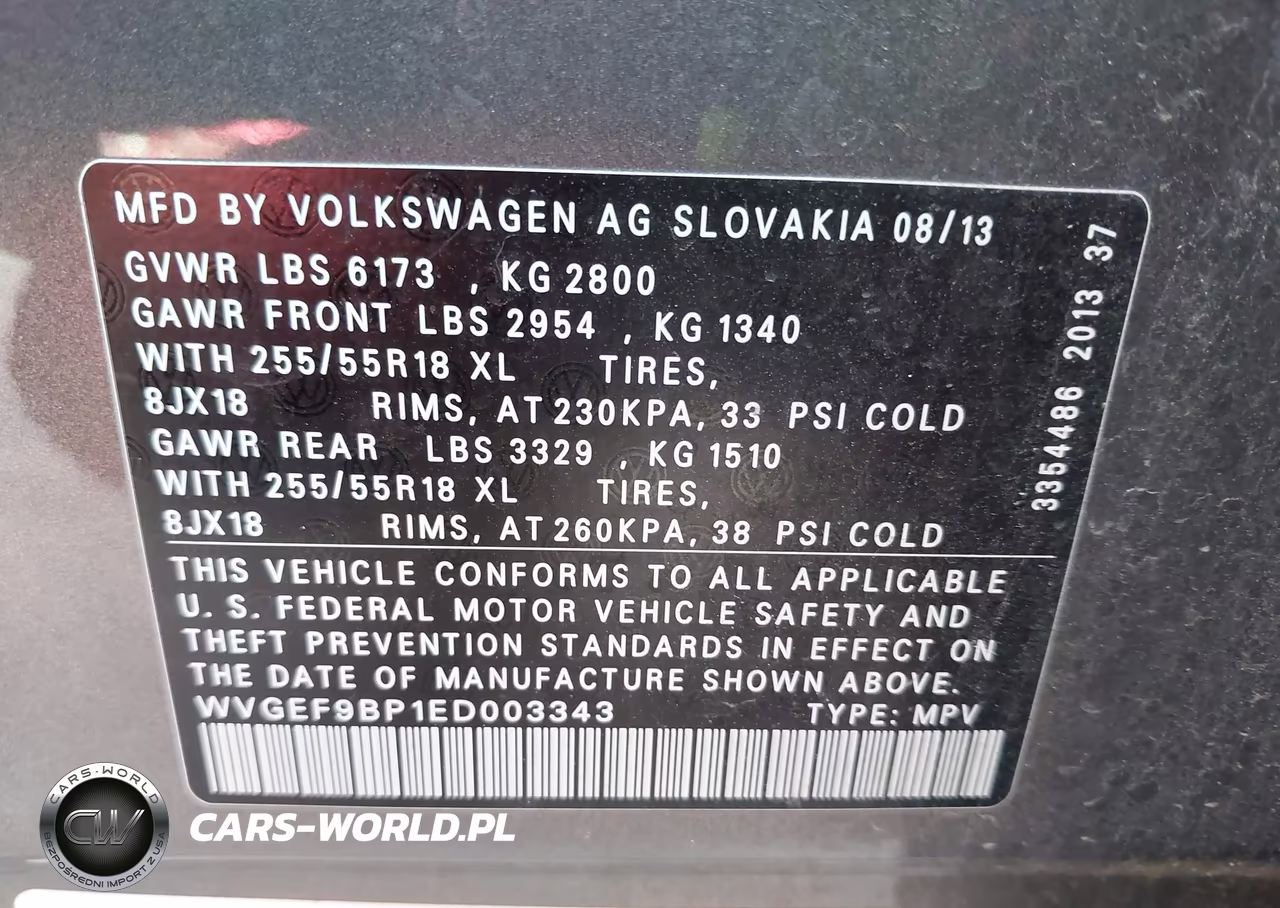 2014 Volkswagen Touareg 3.6L Sport VIN:WVGEF9BP1ED003343 - 9