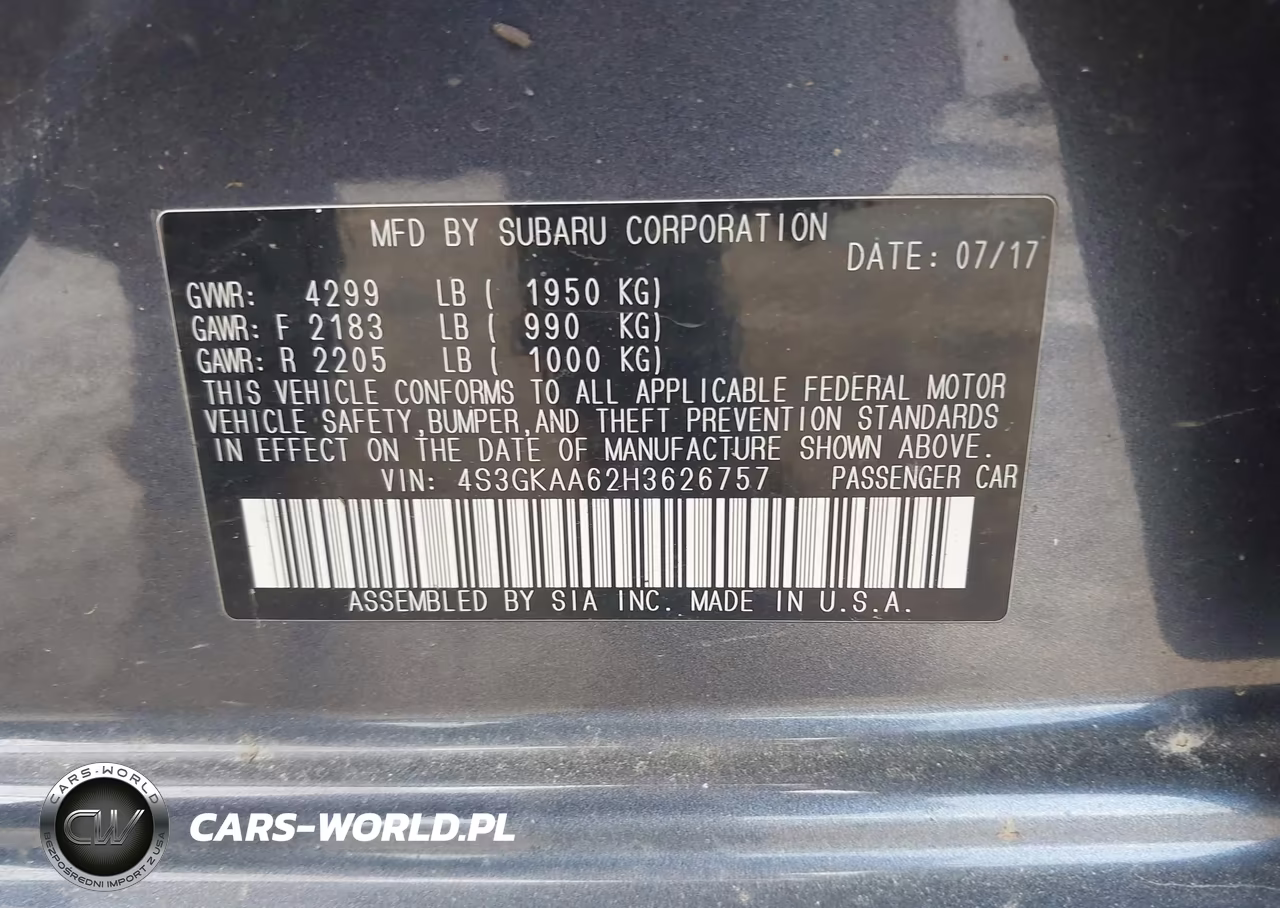 2017 Subaru Impreza 2.0I VIN:4S3GKAA62H3626757 - 9