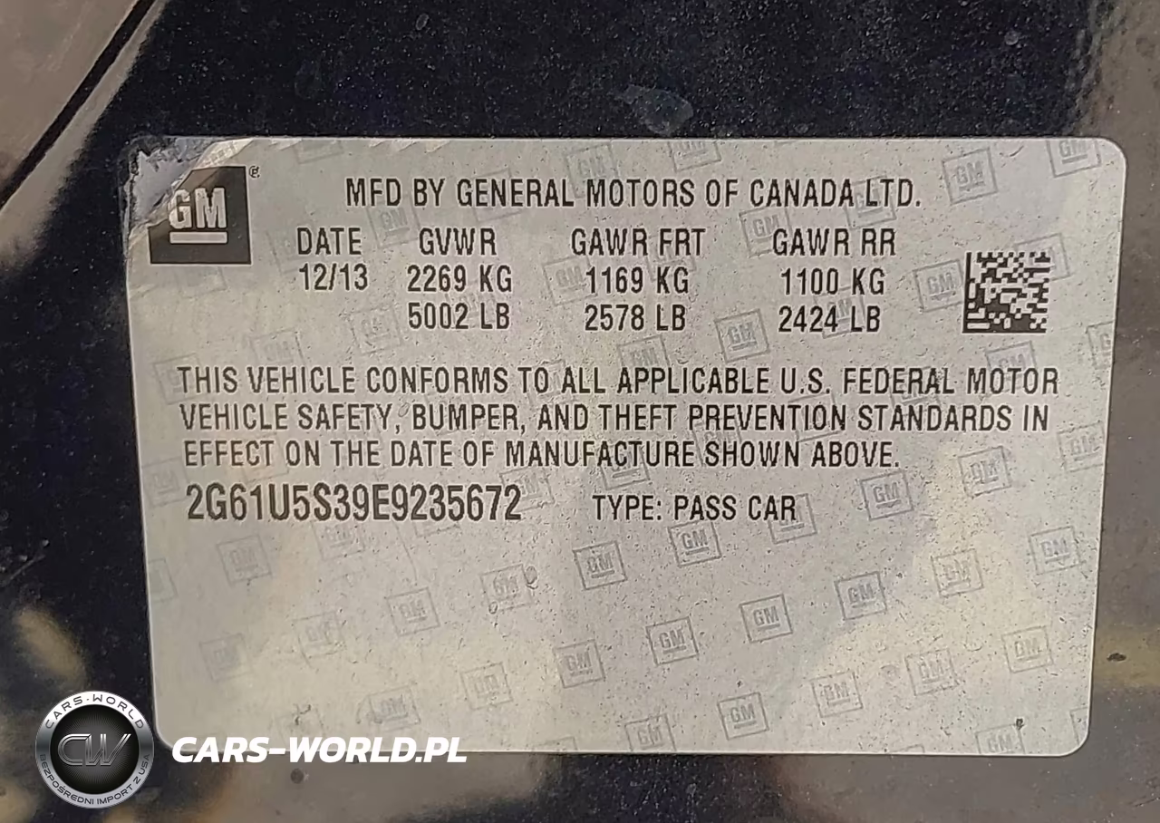 CADILLAC XTS VIN:2G61U5S39E9235672 - 9