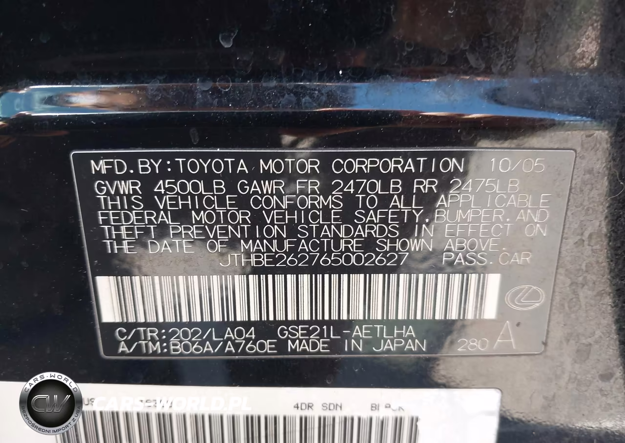 2006 Lexus Is 350 VIN:JTHBE262765002627 - 9