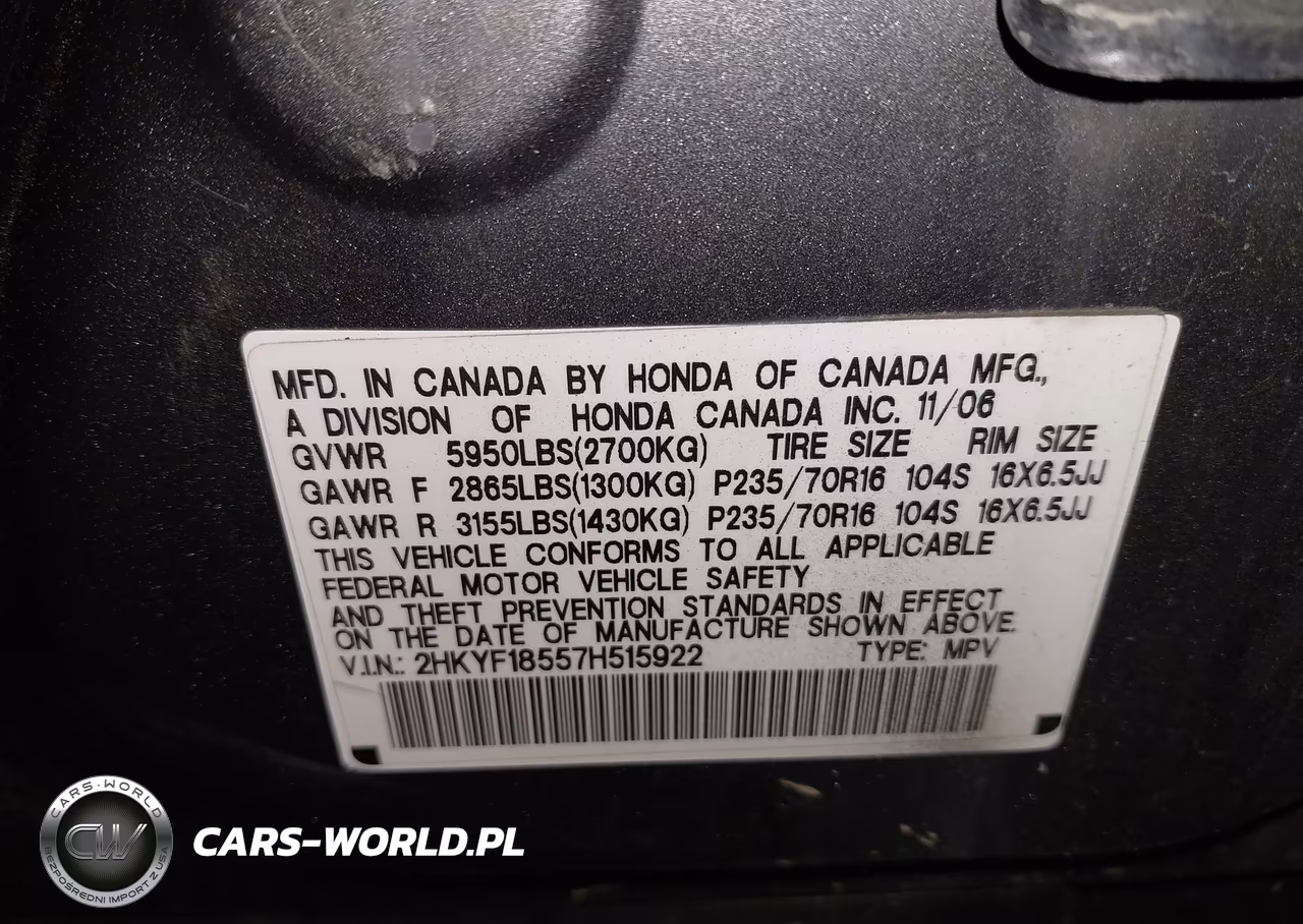2007 Honda Pilot Ex-L VIN:2HKYF18557H515922 - 9