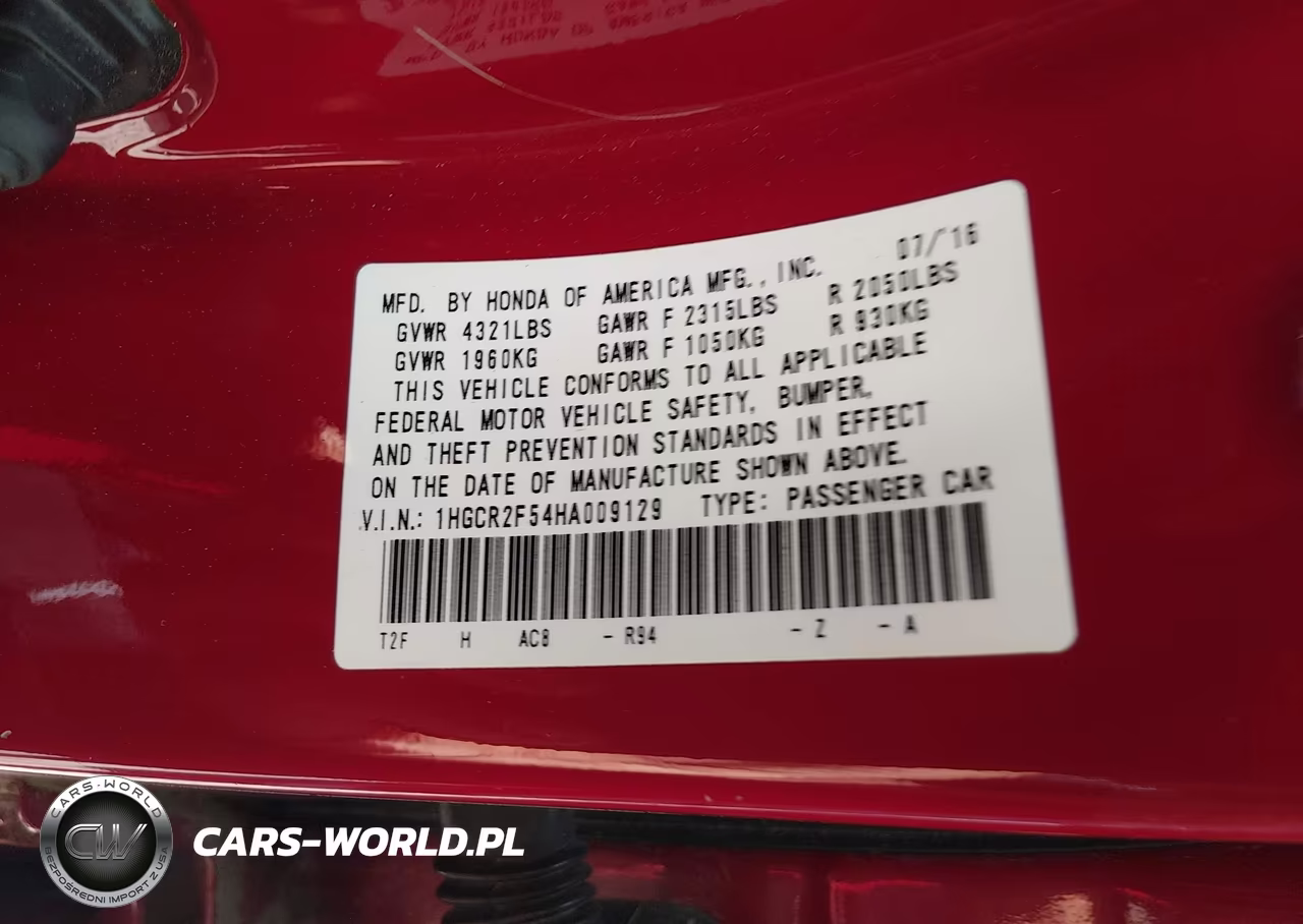 2017 Honda Accord Sport VIN:1HGCR2F54HA009129 - 9