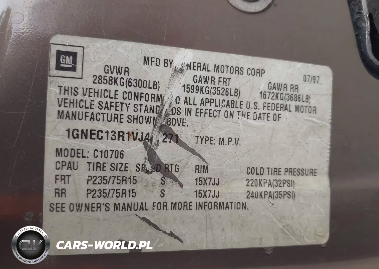 1997 Chevrolet Tahoe Ls VIN:1GNEC13R1VJ441271 - 9