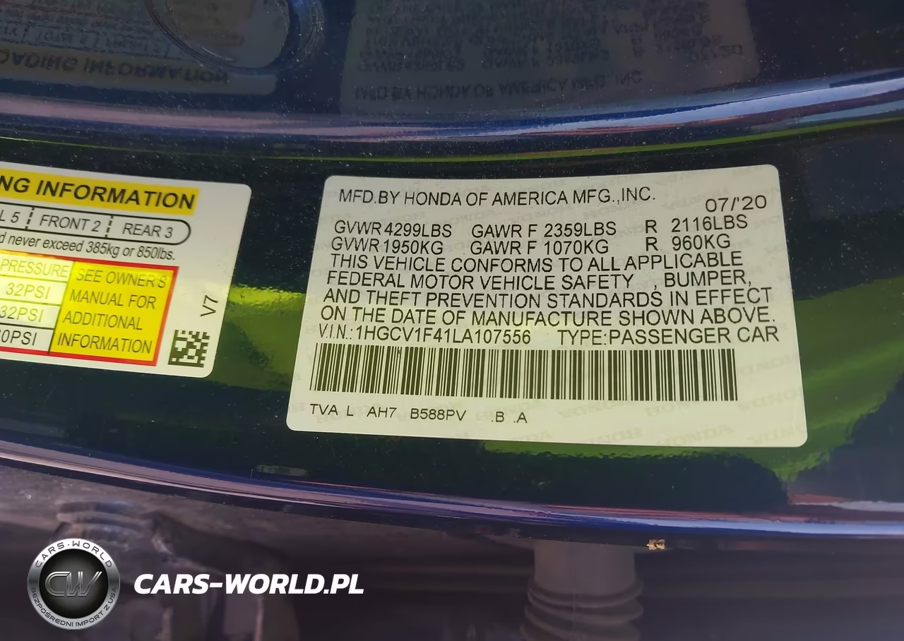 2020 Honda Accord Ex VIN:1HGCV1F41LA107556 - 9