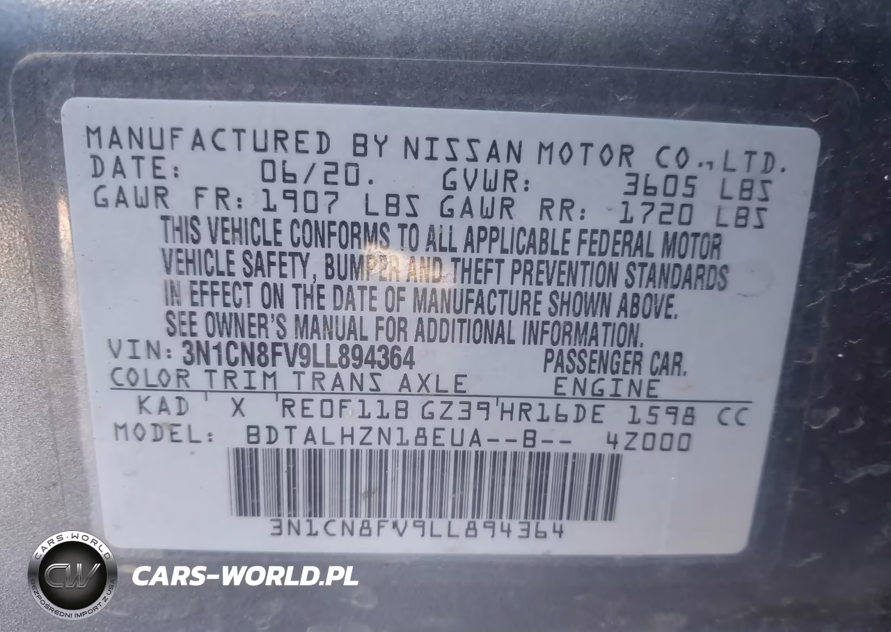 2020 Nissan Versa Sr Xtronic Cvt VIN:3N1CN8FV9LL894364 - 9