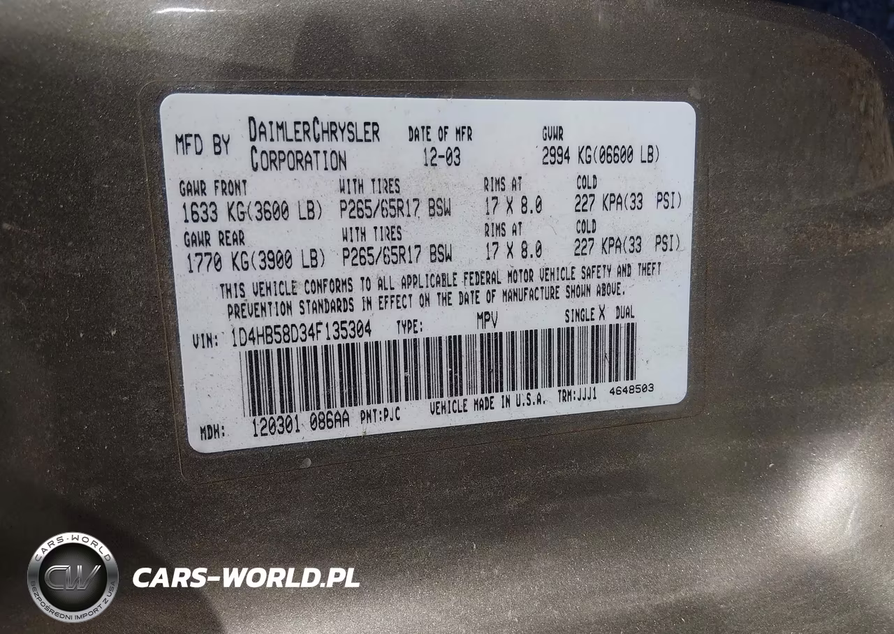 2004 Dodge Durango Limited VIN:1D4HB58D34F135304 - 8