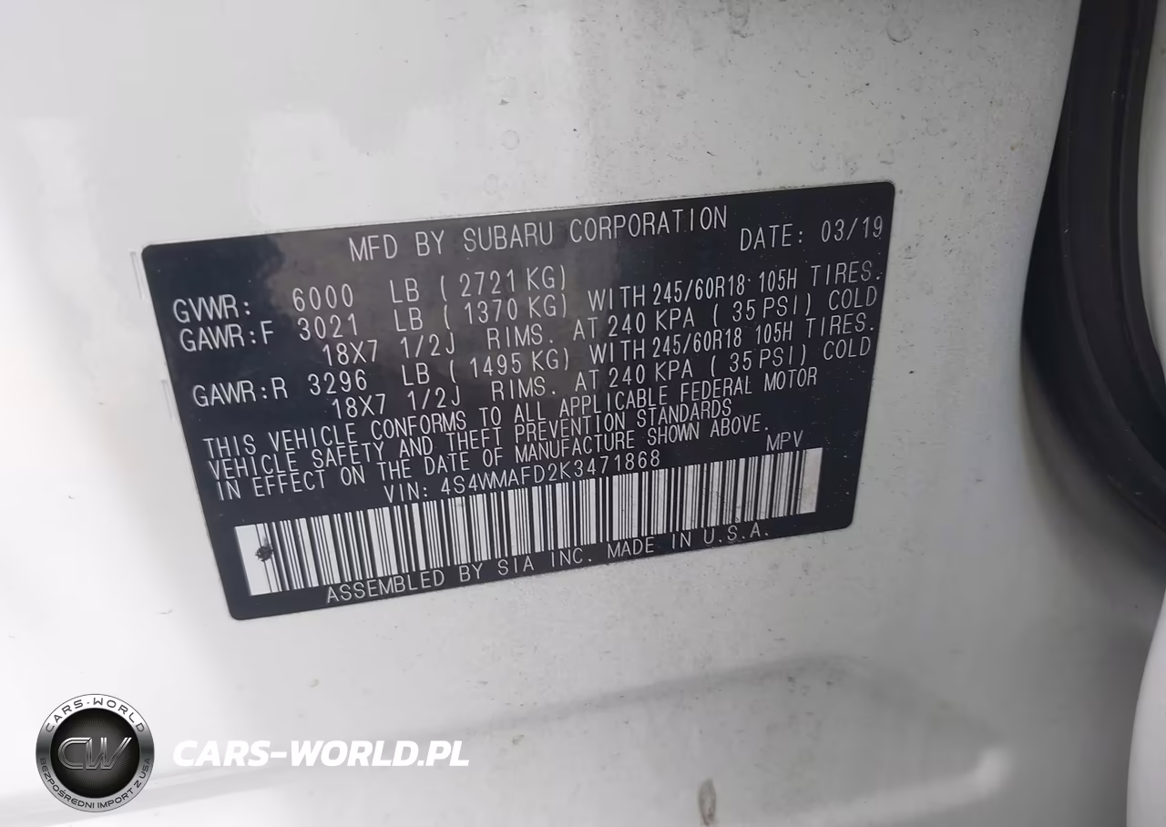2019 Subaru Ascent Premium VIN:4S4WMAFD2K3471868 - 9