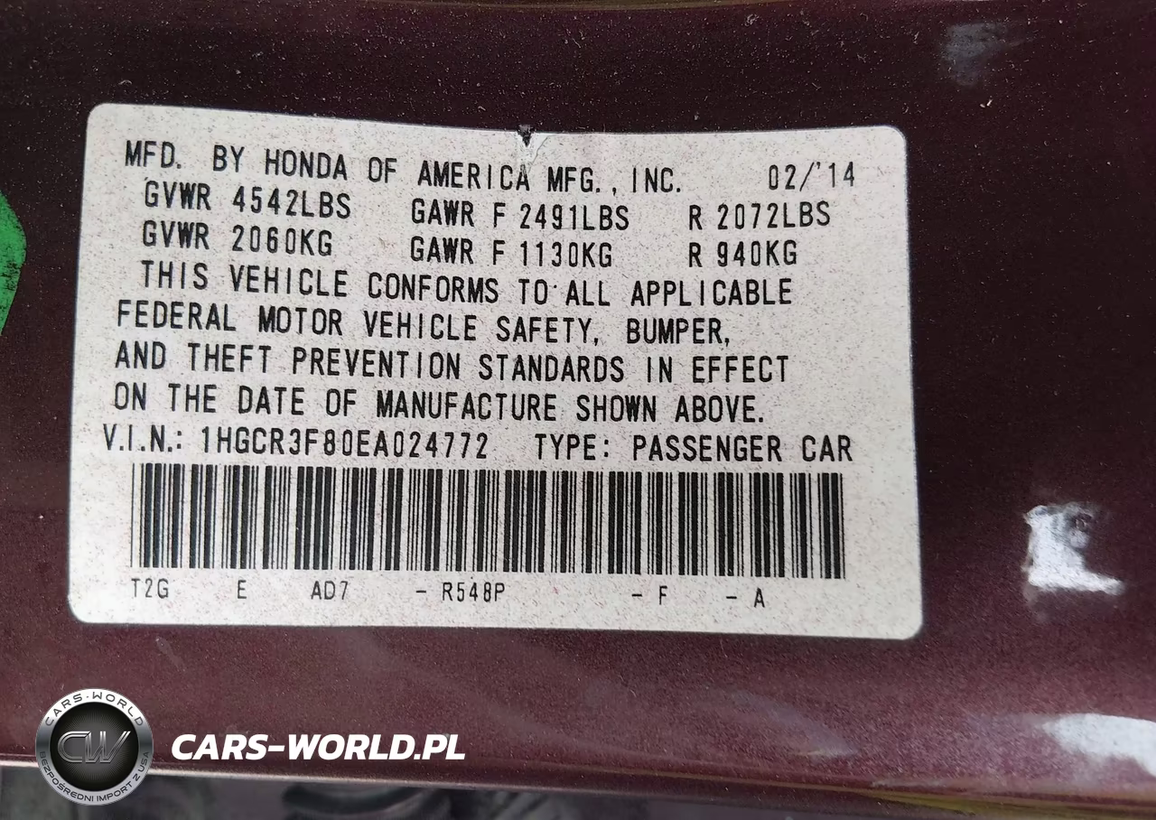 2014 Honda Accord Ex-L V-6 VIN:1HGCR3F80EA024772 - 9