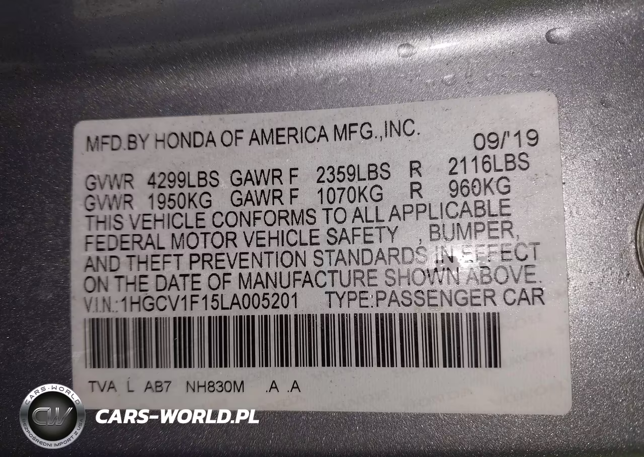 2020 Honda Accord Lx VIN:1HGCV1F15LA005201 - 9