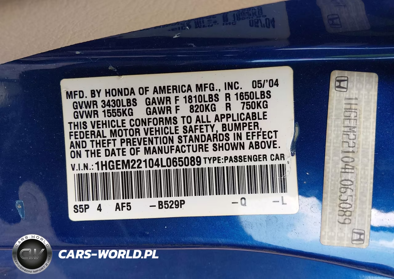 2004 Honda Civic Vp VIN:1HGEM22104L065089 - 9