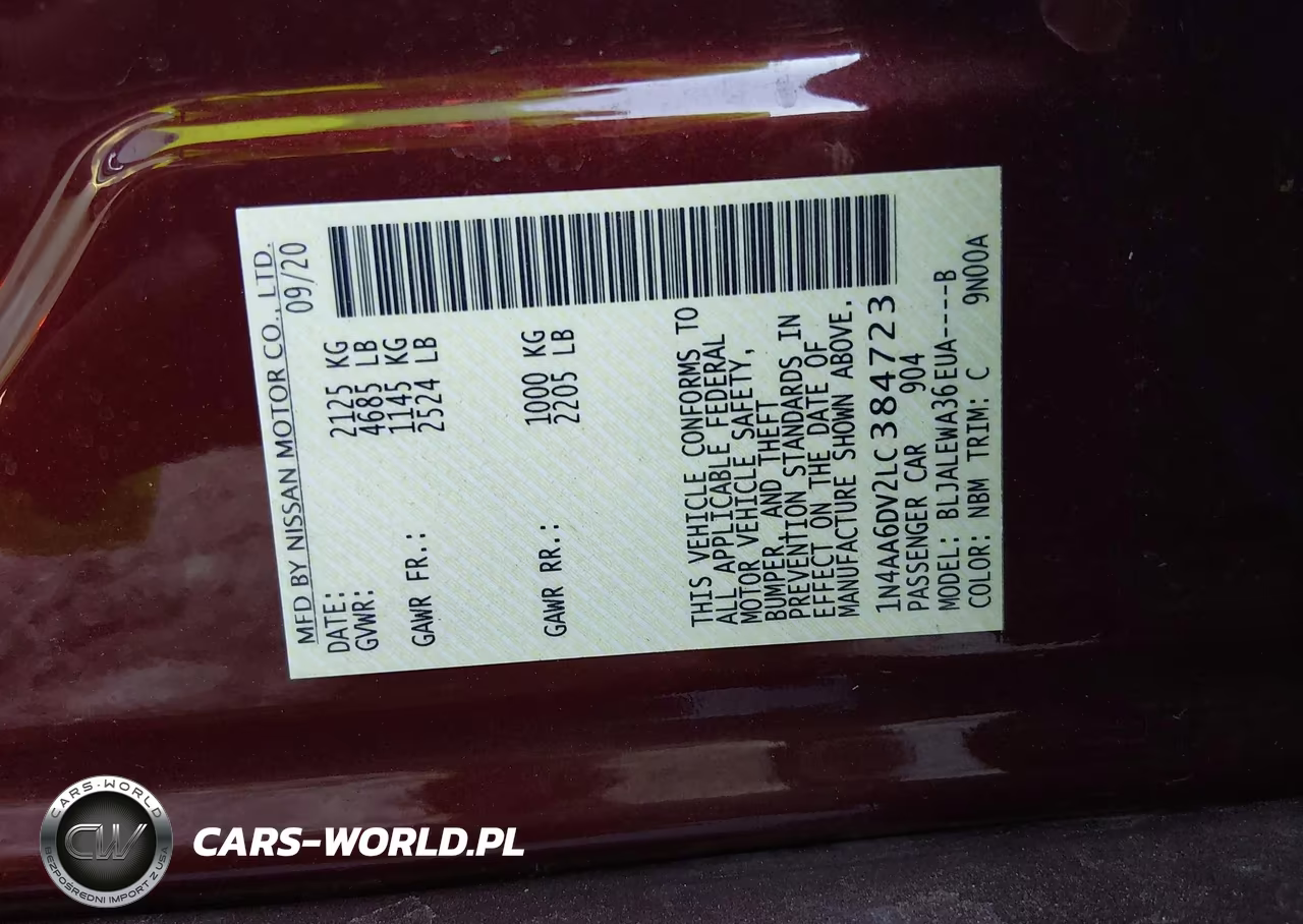 2020 Nissan Maxima Sl Xtronic Cvt VIN:1N4AA6DV2LC384723 - 9