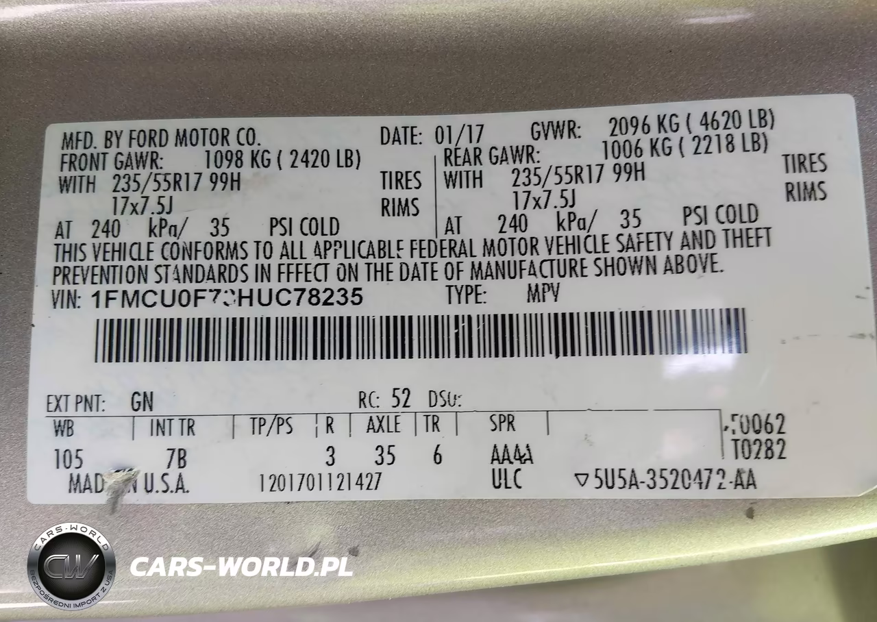 2017 Ford Escape S VIN:1FMCU0F73HUC78235 - 9