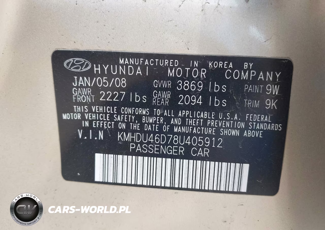 2008 Hyundai Elantra Gls-Se VIN:KMHDU46D78U405912 - 9