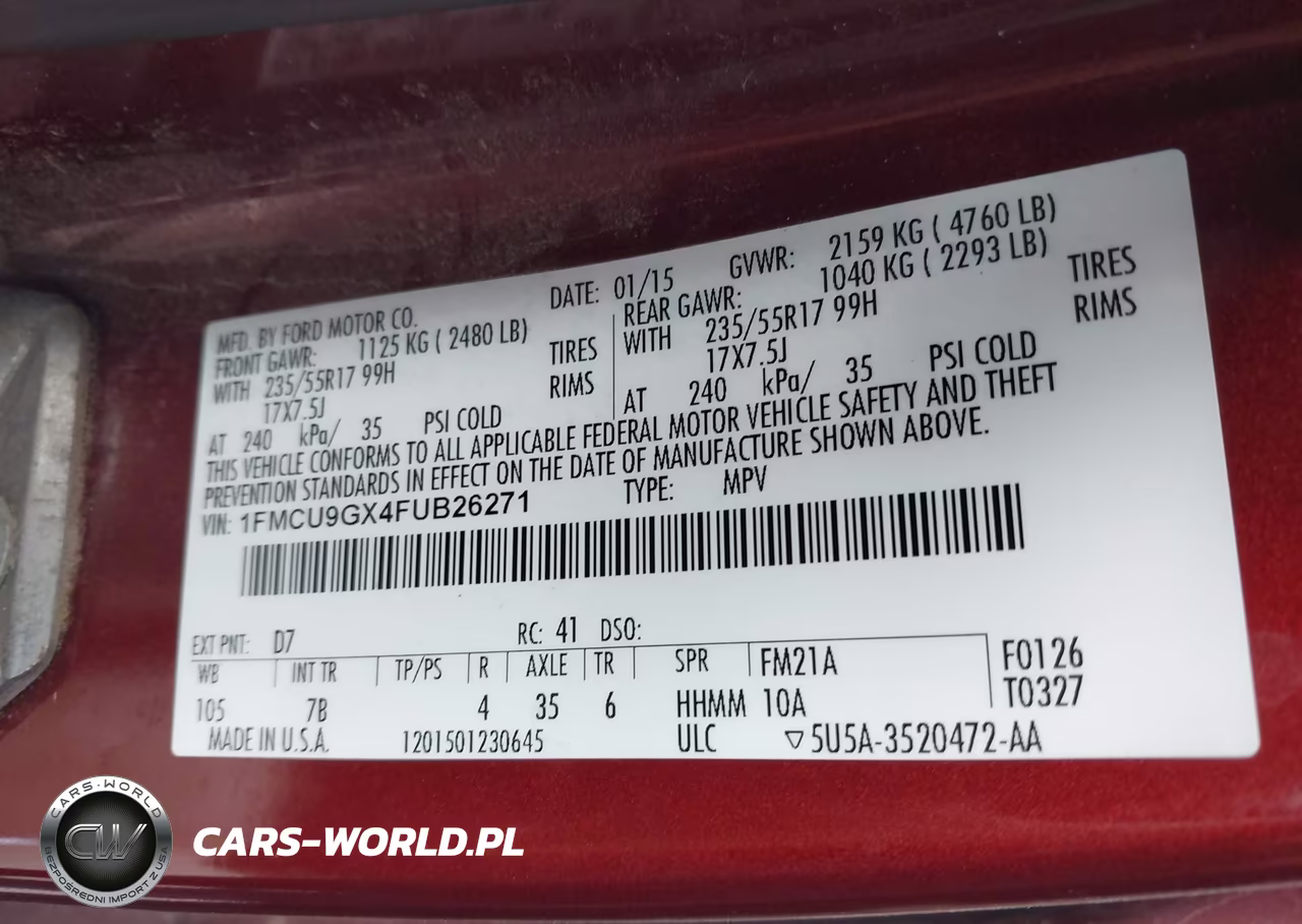 2015 Ford Escape Se VIN:1FMCU9GX4FUB26271 - 9