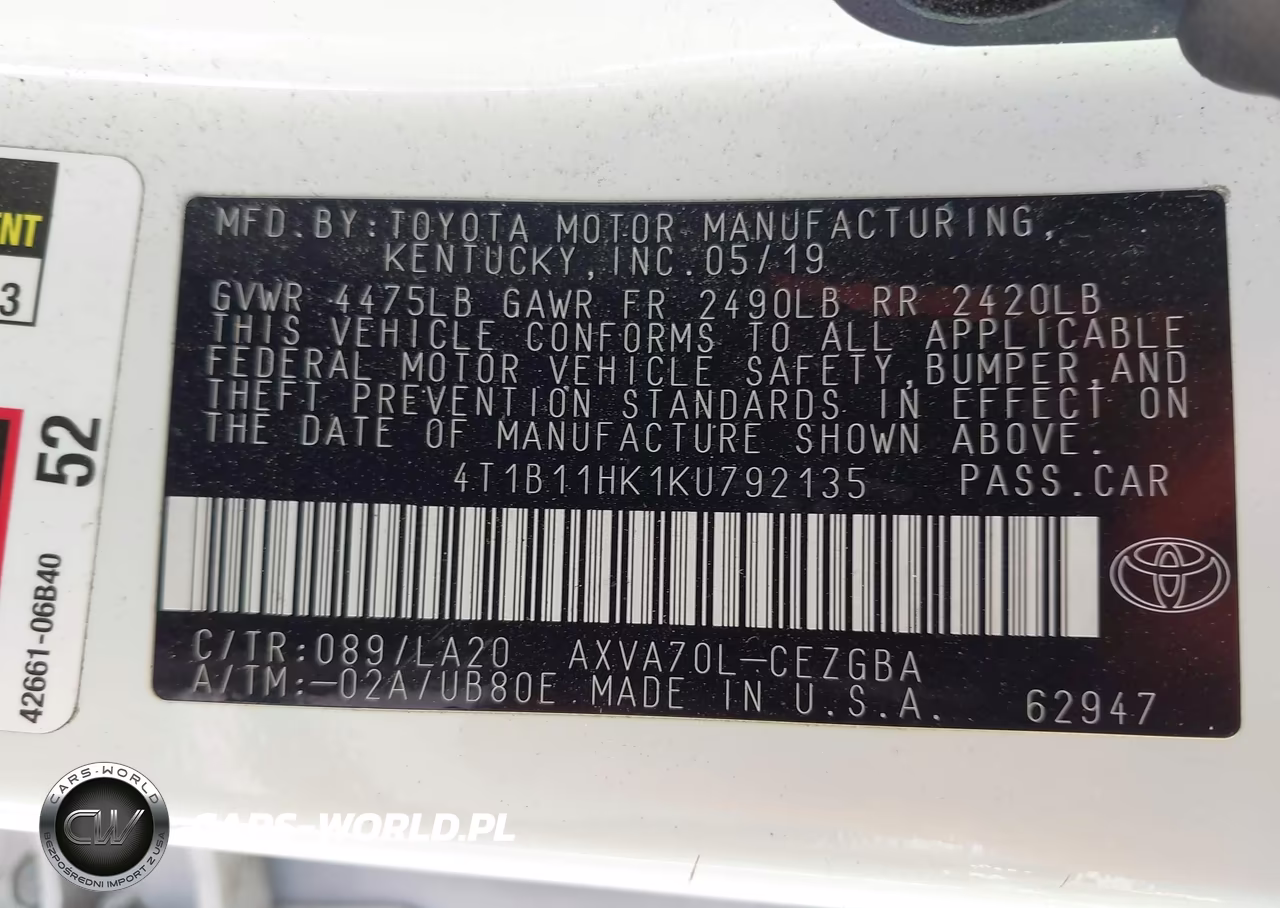 2019 Toyota Camry Xle VIN:4T1B11HK1KU792135 - 9
