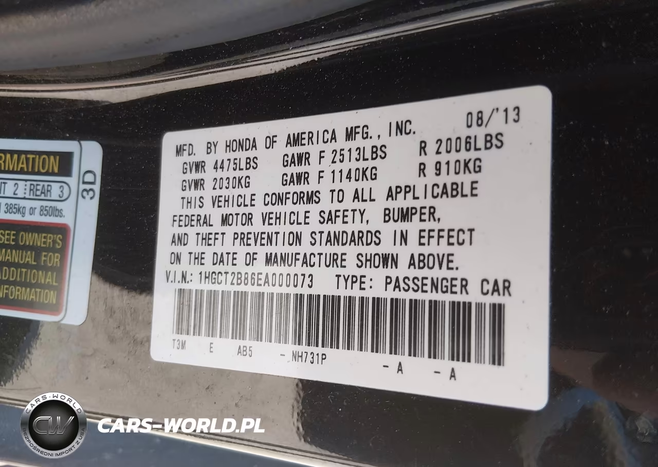 2014 Honda Accord Ex-L V-6 VIN:1HGCT2B86EA000073 - 9