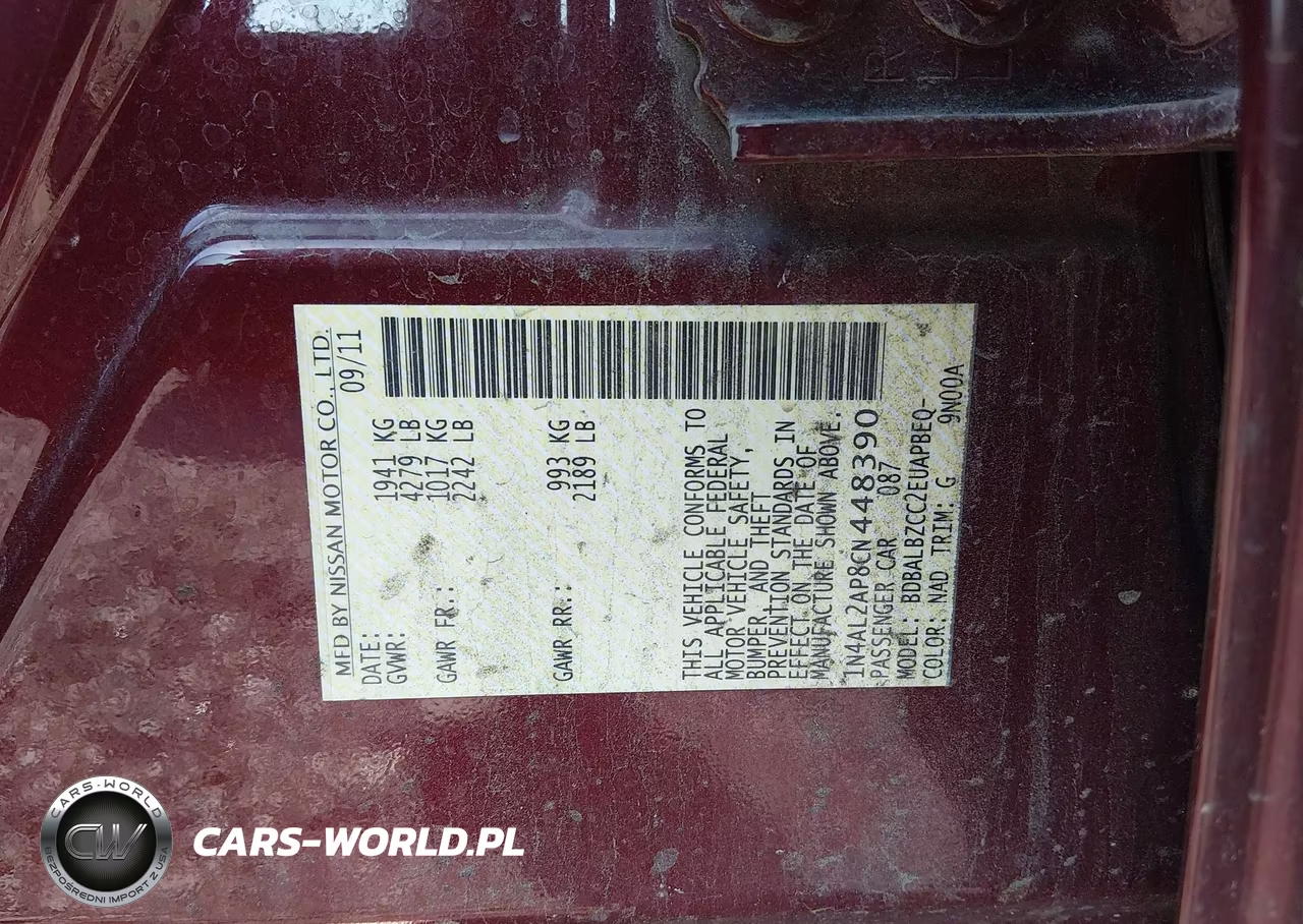 2012 Nissan Altima 2.5 S VIN:1N4AL2AP8CN448390 - 9