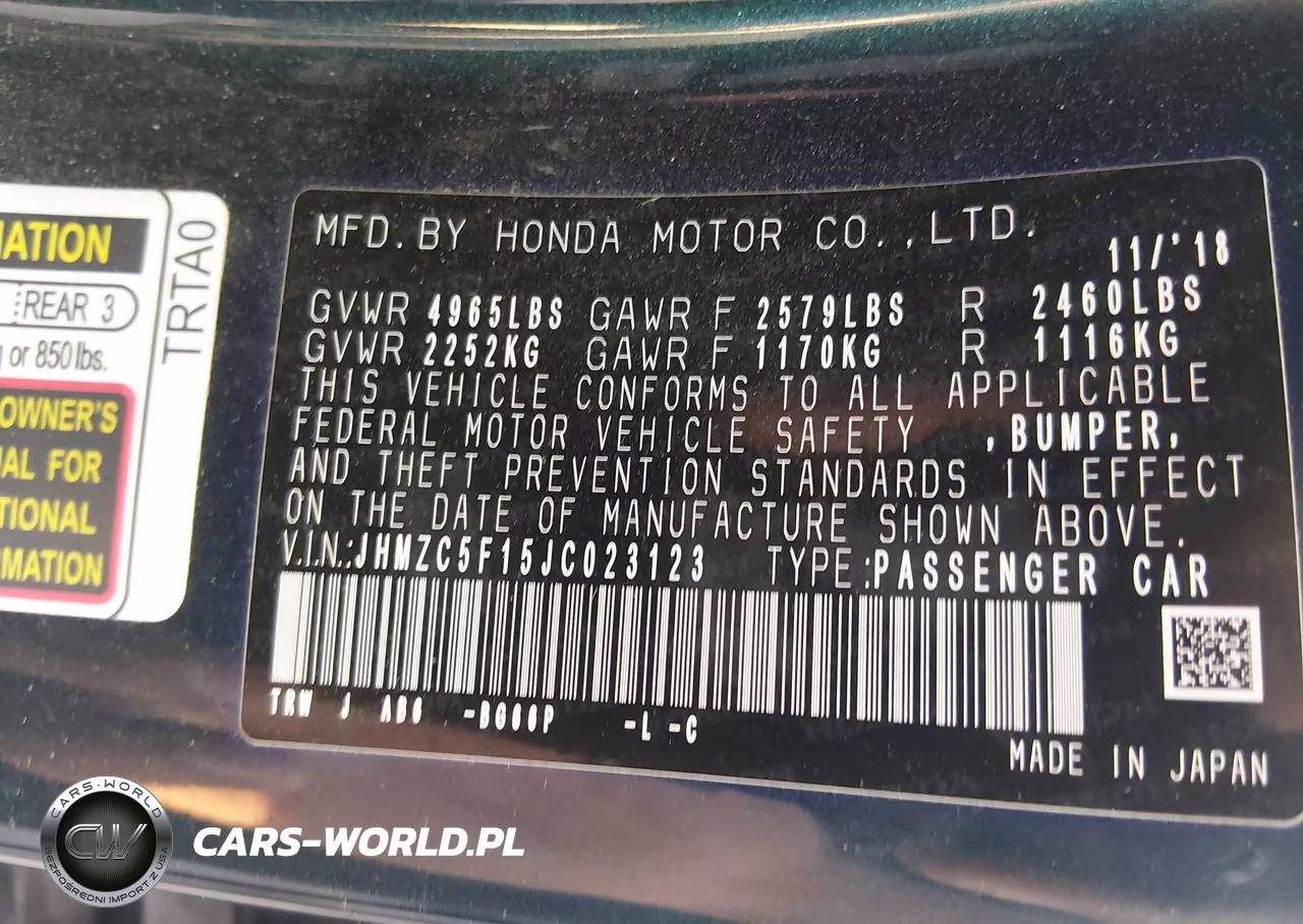 2018 Honda Clarity Plug-In Hybrid VIN:JHMZC5F15JC023123 - 9