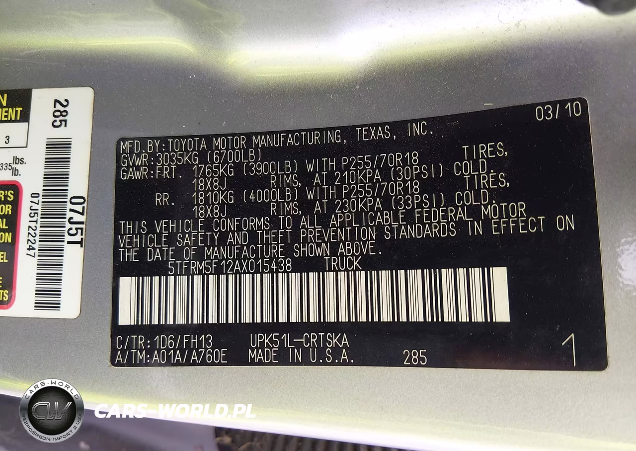 2010 Toyota Tundra Grade 4.6L V8 VIN:5TFRM5F12AX015438 - 9