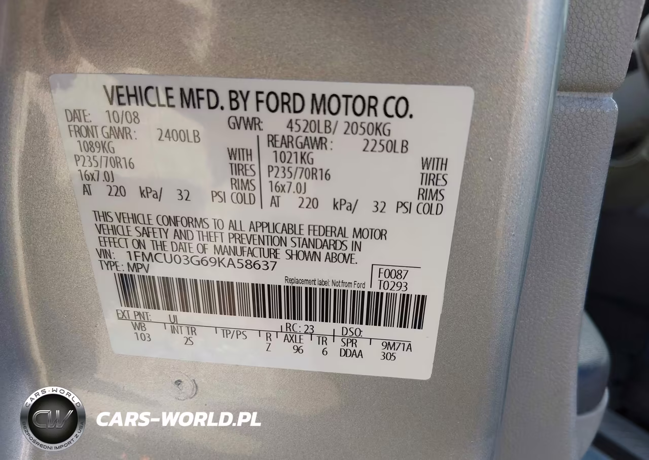2009 Ford Escape Xlt VIN:1FMCU03G69KA58637 - 9