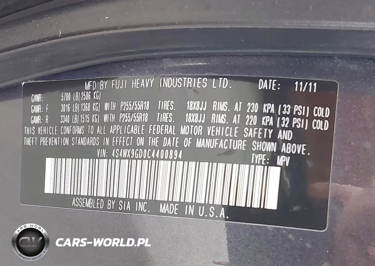 2012 Subaru Tribeca 3.6R Limited VIN:4S4WX9GD0C4400894 - 9