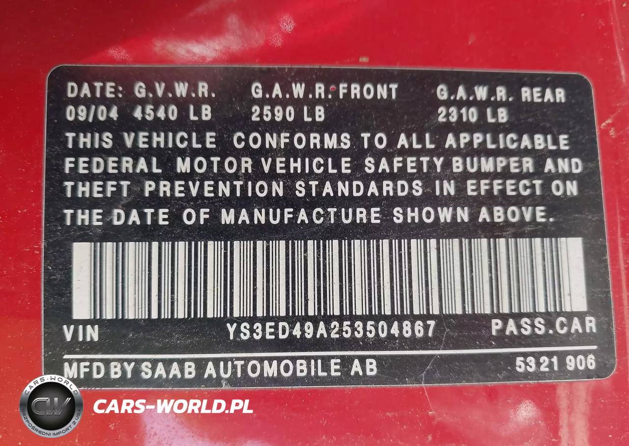 2005 Saab 9-5 Arc VIN:YS3ED49A253504867 - 9
